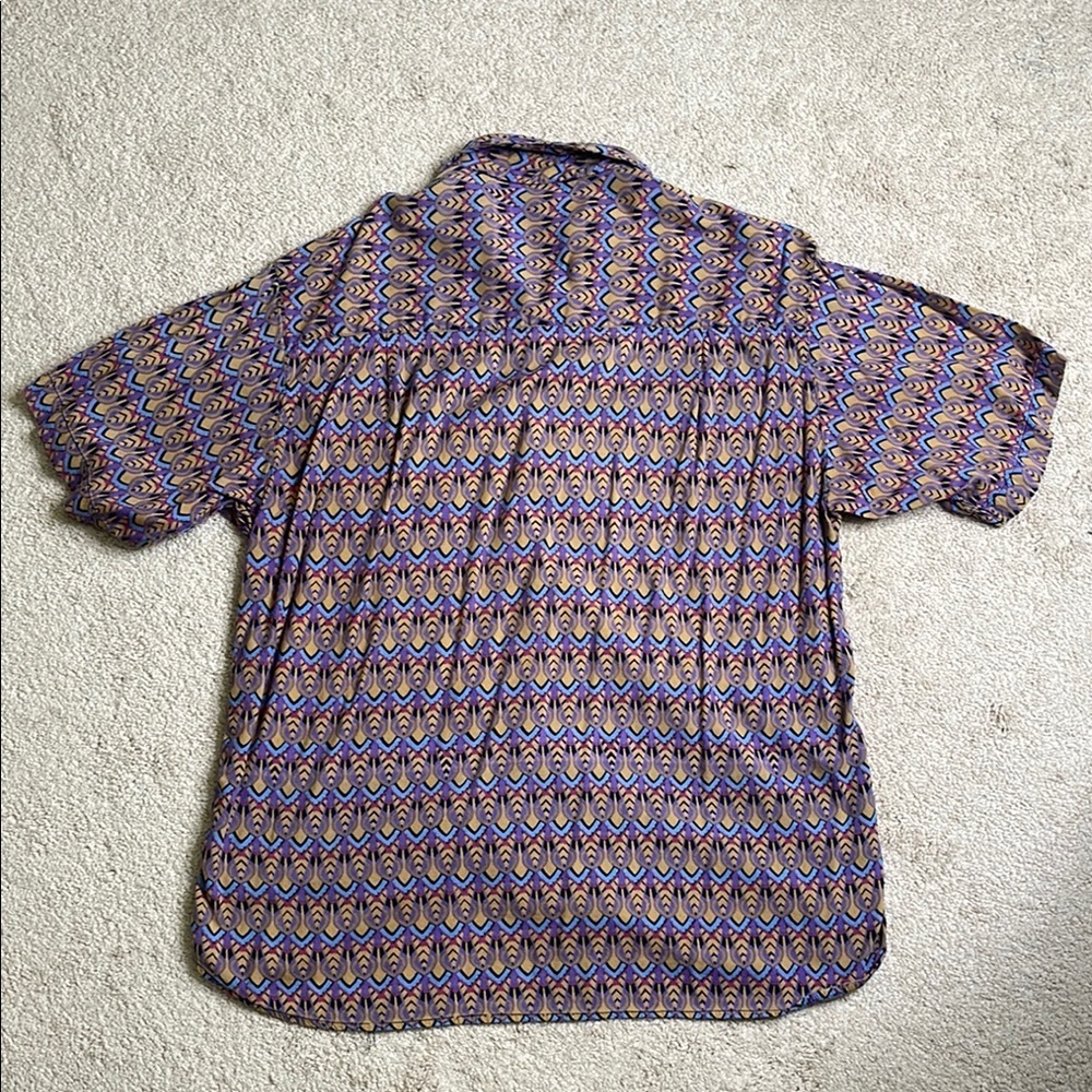 Woodhouse Blue and Brown Casual Button Down Shirt with Geometric Pattern - Picture 5 of 5